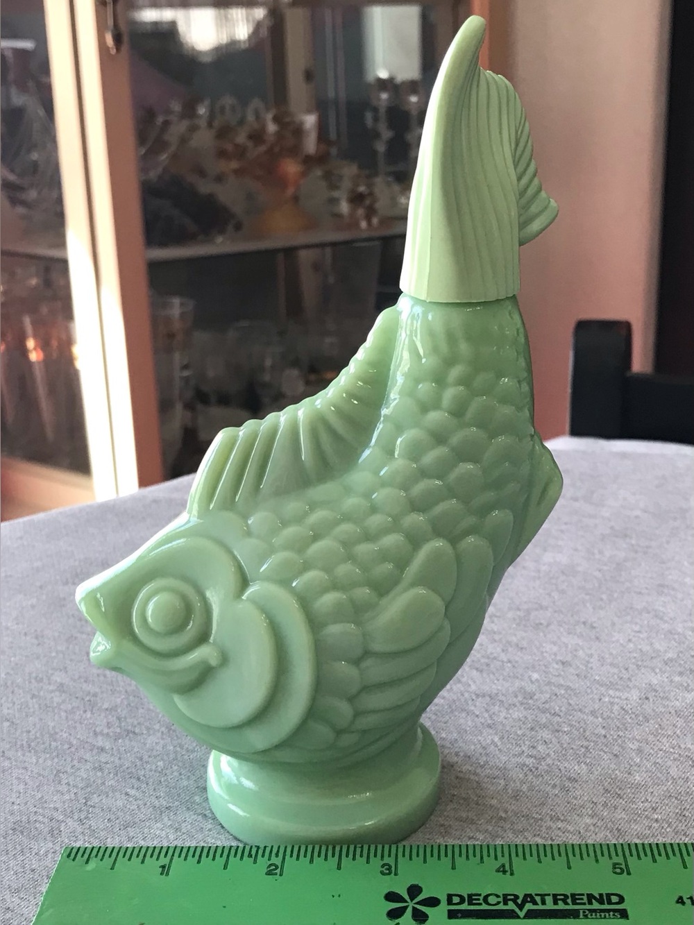 Vintage Avon Sea Spirit Jadeite Green Glass Koi Fish Decanter Full Bath Oil 5oz⁠